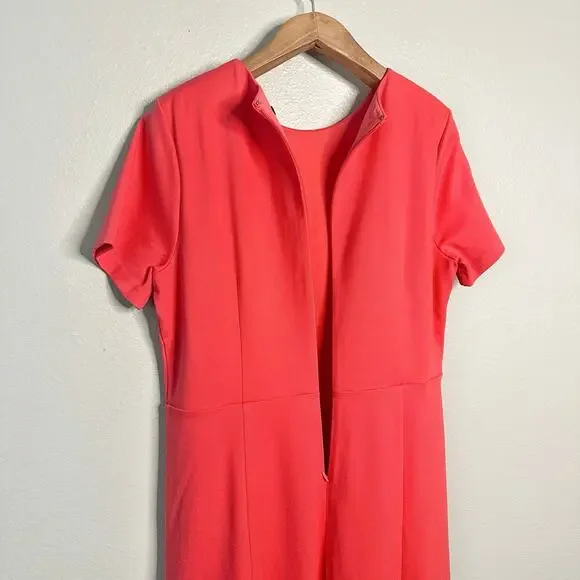 NWOT Ann Taylor Bright Coral Short Sleeve Twill Midi Dress women’s size 18 - Picture 7 of 11